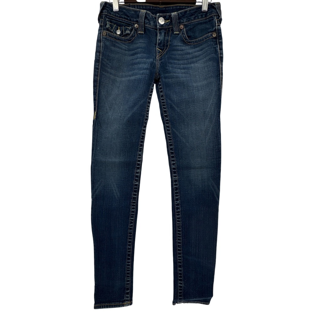True Religion Julie Skinny Jeans Medium Dark Wash Low Rise Size 28‎ WN82E28B14
